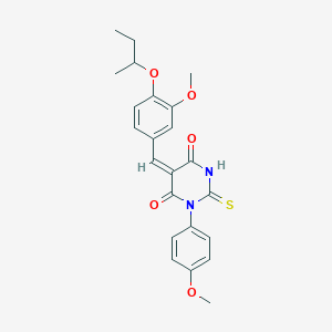 molecular formula C23H24N2O5S B424193 5-(4-sec-butoxy-3-methoxybenzylidene)-1-(4-methoxyphenyl)-2-thioxodihydropyrimidine-4,6(1H,5H)-dione 
