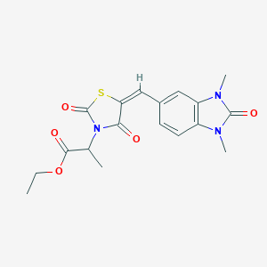 molecular formula C18H19N3O5S B424194 ethyl 2-{5-[(1,3-dimethyl-2-oxo-2,3-dihydro-1H-benzimidazol-5-yl)methylene]-2,4-dioxo-1,3-thiazolidin-3-yl}propanoate 