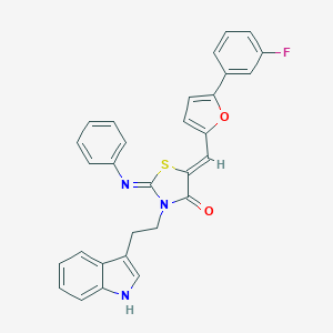 molecular formula C30H22FN3O2S B424195 5-{[5-(3-fluorophenyl)-2-furyl]methylene}-3-[2-(1H-indol-3-yl)ethyl]-2-(phenylimino)-1,3-thiazolidin-4-one 