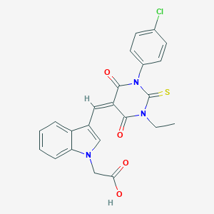 molecular formula C23H18ClN3O4S B424196 {3-[(1-(4-chlorophenyl)-3-ethyl-4,6-dioxo-2-thioxotetrahydropyrimidin-5(2H)-ylidene)methyl]-1H-indol-1-yl}acetic acid 