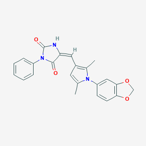 molecular formula C23H19N3O4 B424198 (5E)-5-{[1-(1,3-benzodioxol-5-yl)-2,5-dimethyl-1H-pyrrol-3-yl]methylene}-3-phenylimidazolidine-2,4-dione 