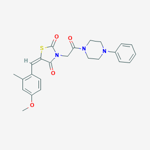 molecular formula C24H25N3O4S B424207 5-(4-Methoxy-2-methylbenzylidene)-3-[2-oxo-2-(4-phenyl-1-piperazinyl)ethyl]-1,3-thiazolidine-2,4-dione 
