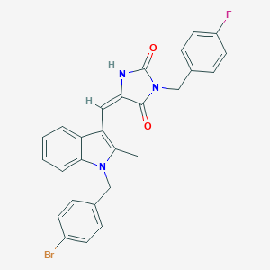 molecular formula C27H21BrFN3O2 B424209 (5E)-5-{[1-(4-bromobenzyl)-2-methyl-1H-indol-3-yl]methylidene}-3-(4-fluorobenzyl)imidazolidine-2,4-dione 