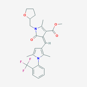 molecular formula C26H27F3N2O4 B424212 methyl (4Z)-4-({2,5-dimethyl-1-[2-(trifluoromethyl)phenyl]-1H-pyrrol-3-yl}methylidene)-2-methyl-5-oxo-1-(tetrahydrofuran-2-ylmethyl)-4,5-dihydro-1H-pyrrole-3-carboxylate 