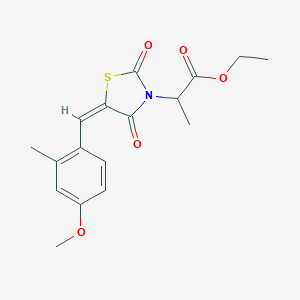 molecular formula C17H19NO5S B424214 ethyl 2-[(5E)-5-(4-methoxy-2-methylbenzylidene)-2,4-dioxo-1,3-thiazolidin-3-yl]propanoate 