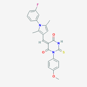 molecular formula C24H20FN3O3S B424215 5-{[1-(3-fluorophenyl)-2,5-dimethyl-1H-pyrrol-3-yl]methylene}-1-(4-methoxyphenyl)-2-thioxodihydropyrimidine-4,6(1H,5H)-dione 