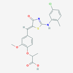 molecular formula C21H19ClN2O5S B424219 2-[4-[(Z)-[2-(5-chloro-2-methylanilino)-4-oxo-1,3-thiazol-5-ylidene]methyl]-2-methoxyphenoxy]propanoic acid 
