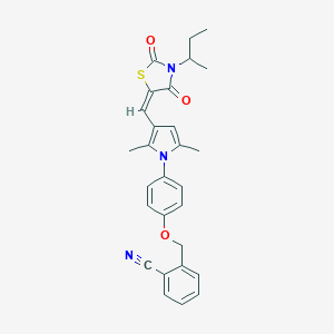 molecular formula C28H27N3O3S B424222 2-[(4-{3-[(3-sec-butyl-2,4-dioxo-1,3-thiazolidin-5-ylidene)methyl]-2,5-dimethyl-1H-pyrrol-1-yl}phenoxy)methyl]benzonitrile 