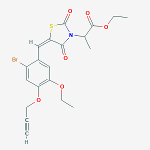 molecular formula C20H20BrNO6S B424223 Ethyl 2-{5-[2-bromo-5-ethoxy-4-(prop-2-ynyloxy)benzylidene]-2,4-dioxo-1,3-thiazolidin-3-yl}propanoate 
