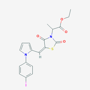 molecular formula C19H17IN2O4S B424227 ethyl 2-(5-{[1-(4-iodophenyl)-1H-pyrrol-2-yl]methylene}-2,4-dioxo-1,3-thiazolidin-3-yl)propanoate 