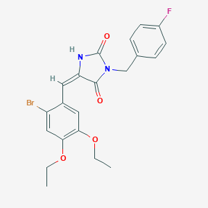 molecular formula C21H20BrFN2O4 B424228 (5E)-5-(2-bromo-4,5-diethoxybenzylidene)-3-(4-fluorobenzyl)imidazolidine-2,4-dione 