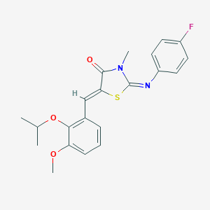molecular formula C21H21FN2O3S B424238 (2Z,5Z)-2-[(4-fluorophenyl)imino]-5-[3-methoxy-2-(propan-2-yloxy)benzylidene]-3-methyl-1,3-thiazolidin-4-one 