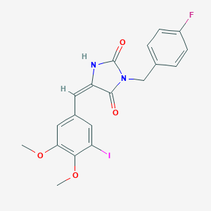 molecular formula C19H16FIN2O4 B424243 3-(4-Fluorobenzyl)-5-(3-iodo-4,5-dimethoxybenzylidene)-2,4-imidazolidinedione 