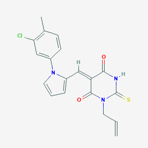 molecular formula C19H16ClN3O2S B424244 (5Z)-5-[[1-(3-chloro-4-methylphenyl)pyrrol-2-yl]methylidene]-1-prop-2-enyl-2-sulfanylidene-1,3-diazinane-4,6-dione 