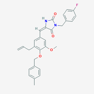 (5E)-3-(4-fluorobenzyl)-5-{3-methoxy-4-[(4-methylbenzyl)oxy]-5-(prop-2-en-1-yl)benzylidene}imidazolidine-2,4-dione