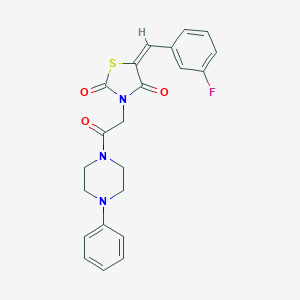 molecular formula C22H20FN3O3S B424246 5-(3-Fluorobenzylidene)-3-[2-oxo-2-(4-phenyl-1-piperazinyl)ethyl]-1,3-thiazolidine-2,4-dione 