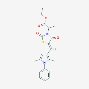 molecular formula C21H22N2O4S B424251 ethyl 2-{(5Z)-5-[(2,5-dimethyl-1-phenyl-1H-pyrrol-3-yl)methylidene]-2,4-dioxo-1,3-thiazolidin-3-yl}propanoate 