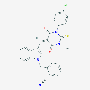 2-[(3-{(E)-[1-(4-chlorophenyl)-3-ethyl-4,6-dioxo-2-thioxotetrahydropyrimidin-5(2H)-ylidene]methyl}-1H-indol-1-yl)methyl]benzonitrile