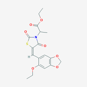 molecular formula C18H19NO7S B424263 Ethyl 2-{5-[(6-ethoxy-1,3-benzodioxol-5-yl)methylene]-2,4-dioxo-1,3-thiazolidin-3-yl}propanoate 