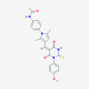 N-[4-[3-[(E)-[1-(4-methoxyphenyl)-4,6-dioxo-2-sulfanylidene-1,3-diazinan-5-ylidene]methyl]-2,5-dimethylpyrrol-1-yl]phenyl]acetamide