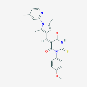molecular formula C24H22N4O3S B424268 5-{[2,5-dimethyl-1-(4-methyl-2-pyridinyl)-1H-pyrrol-3-yl]methylene}-1-(4-methoxyphenyl)-2-thioxodihydro-4,6(1H,5H)-pyrimidinedione 
