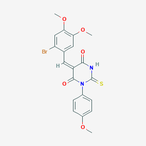 molecular formula C20H17BrN2O5S B424270 5-(2-bromo-4,5-dimethoxybenzylidene)-1-(4-methoxyphenyl)-2-thioxodihydro-4,6(1H,5H)-pyrimidinedione 