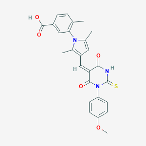 molecular formula C26H23N3O5S B424273 3-(3-{(E)-[1-(4-methoxyphenyl)-4,6-dioxo-2-thioxotetrahydropyrimidin-5(2H)-ylidene]methyl}-2,5-dimethyl-1H-pyrrol-1-yl)-4-methylbenzoic acid 