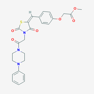 molecular formula C25H25N3O6S B424274 Methyl [4-({2,4-dioxo-3-[2-oxo-2-(4-phenylpiperazin-1-yl)ethyl]-1,3-thiazolidin-5-ylidene}methyl)phenoxy]acetate 