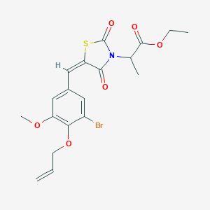 molecular formula C19H20BrNO6S B424279 ethyl 2-{(5E)-5-[3-bromo-5-methoxy-4-(prop-2-en-1-yloxy)benzylidene]-2,4-dioxo-1,3-thiazolidin-3-yl}propanoate 