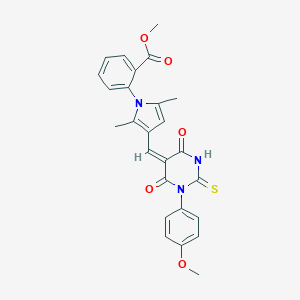 methyl 2-[3-[(E)-[1-(4-methoxyphenyl)-4,6-dioxo-2-sulfanylidene-1,3-diazinan-5-ylidene]methyl]-2,5-dimethylpyrrol-1-yl]benzoate