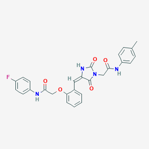 molecular formula C27H23FN4O5 B424283 2-[2-({2,5-dioxo-1-[2-oxo-2-(4-toluidino)ethyl]imidazolidin-4-ylidene}methyl)phenoxy]-N-(4-fluorophenyl)acetamide 