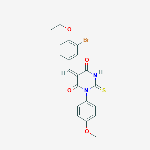 molecular formula C21H19BrN2O4S B424286 5-(3-bromo-4-isopropoxybenzylidene)-1-(4-methoxyphenyl)-2-thioxodihydropyrimidine-4,6(1H,5H)-dione 