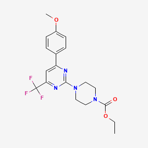 molecular formula C19H21F3N4O3 B4242879 Ethyl 4-[4-(4-methoxyphenyl)-6-(trifluoromethyl)pyrimidin-2-yl]piperazine-1-carboxylate 