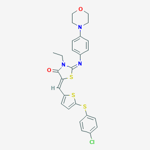molecular formula C26H24ClN3O2S3 B424294 5-({5-[(4-Chlorophenyl)sulfanyl]thien-2-yl}methylene)-3-ethyl-2-[(4-morpholin-4-ylphenyl)imino]-1,3-thiazolidin-4-one 