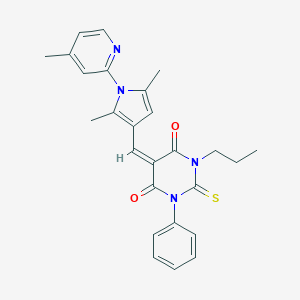 molecular formula C26H26N4O2S B424296 5-{[2,5-dimethyl-1-(4-methylpyridin-2-yl)-1H-pyrrol-3-yl]methylene}-1-phenyl-3-propyl-2-thioxodihydropyrimidine-4,6(1H,5H)-dione 