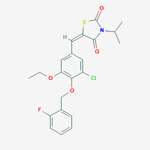 molecular formula C22H21ClFNO4S B424303 (5E)-5-{3-chloro-5-ethoxy-4-[(2-fluorobenzyl)oxy]benzylidene}-3-(propan-2-yl)-1,3-thiazolidine-2,4-dione 