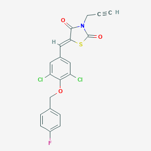 molecular formula C20H12Cl2FNO3S B424307 5-{3,5-Dichloro-4-[(4-fluorobenzyl)oxy]benzylidene}-3-(2-propynyl)-1,3-thiazolidine-2,4-dione 