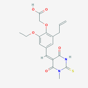 {2-ethoxy-4-[(E)-(1-methyl-4,6-dioxo-2-thioxotetrahydropyrimidin-5(2H)-ylidene)methyl]-6-(prop-2-en-1-yl)phenoxy}acetic acid