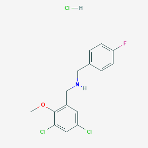 molecular formula C15H15Cl3FNO B4243138 N-[(3,5-dichloro-2-methoxyphenyl)methyl]-1-(4-fluorophenyl)methanamine;hydrochloride 