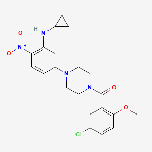 molecular formula C21H23ClN4O4 B4243140 5-[4-(5-chloro-2-methoxybenzoyl)-1-piperazinyl]-N-cyclopropyl-2-nitroaniline 