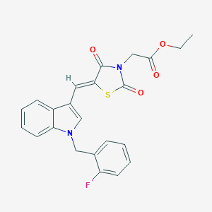 molecular formula C23H19FN2O4S B424318 ethyl (5-{[1-(2-fluorobenzyl)-1H-indol-3-yl]methylene}-2,4-dioxo-1,3-thiazolidin-3-yl)acetate 