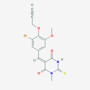 molecular formula C16H13BrN2O4S B424322 5-[3-bromo-5-methoxy-4-(prop-2-ynyloxy)benzylidene]-1-methyl-2-thioxodihydropyrimidine-4,6(1H,5H)-dione 