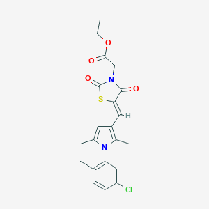 molecular formula C21H21ClN2O4S B424324 ethyl (5-{[1-(5-chloro-2-methylphenyl)-2,5-dimethyl-1H-pyrrol-3-yl]methylene}-2,4-dioxo-1,3-thiazolidin-3-yl)acetate 