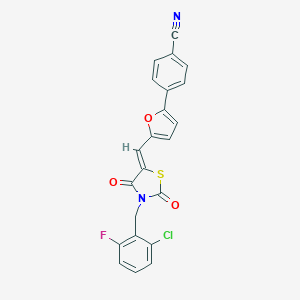 molecular formula C22H12ClFN2O3S B424328 4-(5-{(Z)-[3-(2-chloro-6-fluorobenzyl)-2,4-dioxo-1,3-thiazolidin-5-ylidene]methyl}furan-2-yl)benzonitrile 