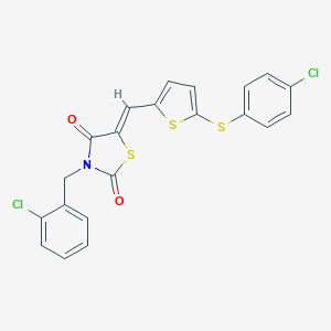 molecular formula C21H13Cl2NO2S3 B424339 3-(2-Chlorobenzyl)-5-({5-[(4-chlorophenyl)sulfanyl]thien-2-yl}methylene)-1,3-thiazolidine-2,4-dione 