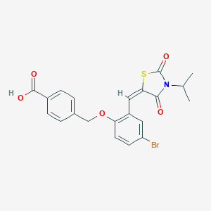 molecular formula C21H18BrNO5S B424342 4-({4-Bromo-2-[(3-isopropyl-2,4-dioxo-1,3-thiazolidin-5-ylidene)methyl]phenoxy}methyl)benzoic acid 