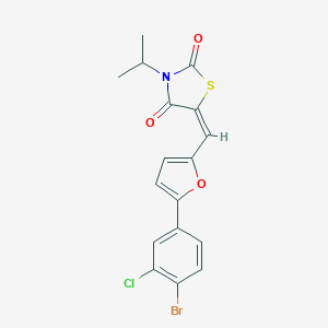 molecular formula C17H13BrClNO3S B424343 (5E)-5-{[5-(4-bromo-3-chlorophenyl)furan-2-yl]methylidene}-3-(propan-2-yl)-1,3-thiazolidine-2,4-dione 
