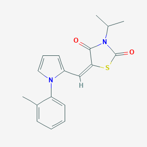 molecular formula C18H18N2O2S B424344 (5E)-5-{[1-(2-methylphenyl)-1H-pyrrol-2-yl]methylidene}-3-(propan-2-yl)-1,3-thiazolidine-2,4-dione 