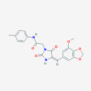 molecular formula C21H19N3O6 B424345 2-{4-[(7-methoxy-1,3-benzodioxol-5-yl)methylene]-2,5-dioxoimidazolidin-1-yl}-N-(4-methylphenyl)acetamide 