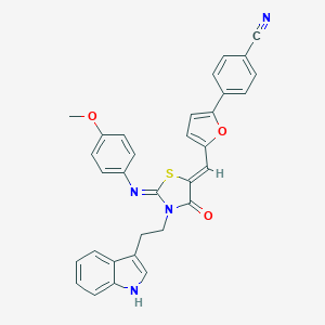 molecular formula C32H24N4O3S B424352 4-[5-({3-[2-(1H-indol-3-yl)ethyl]-2-[(4-methoxyphenyl)imino]-4-oxo-1,3-thiazolidin-5-ylidene}methyl)-2-furyl]benzonitrile 